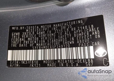 2025 Toyota Corolla Le из США, поврежденный, VIN 5YFB4MDE6SP349120